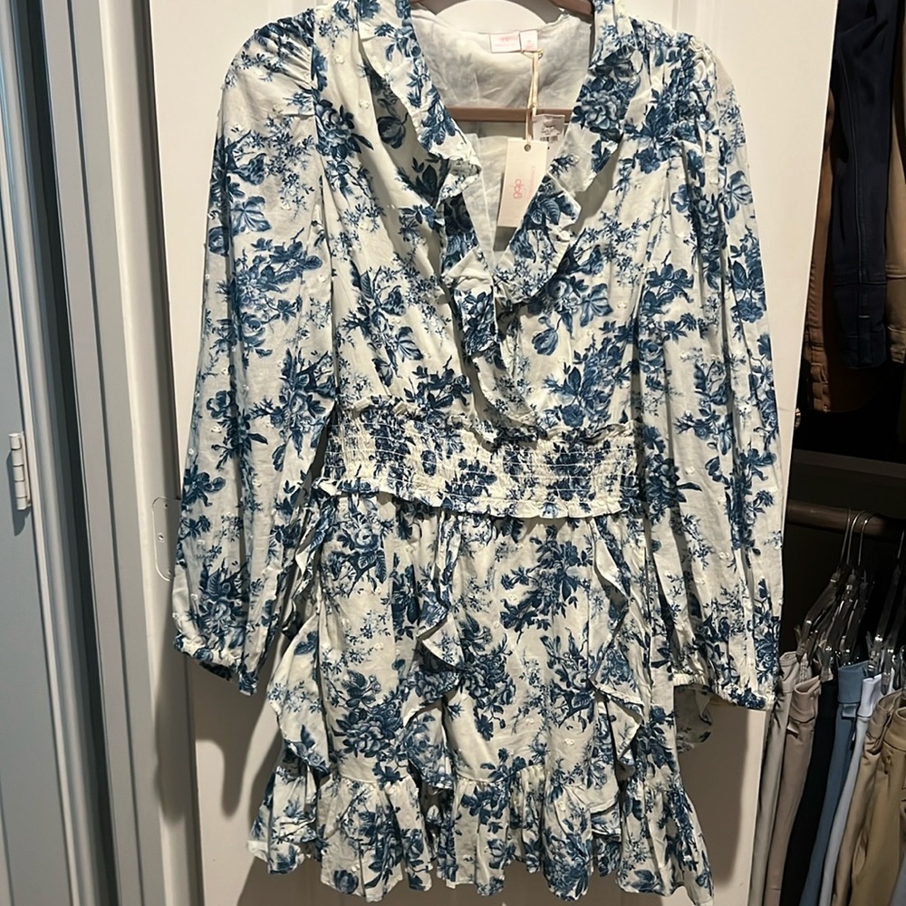 Loveshack Fancy for Gap blue and Cream mini dress